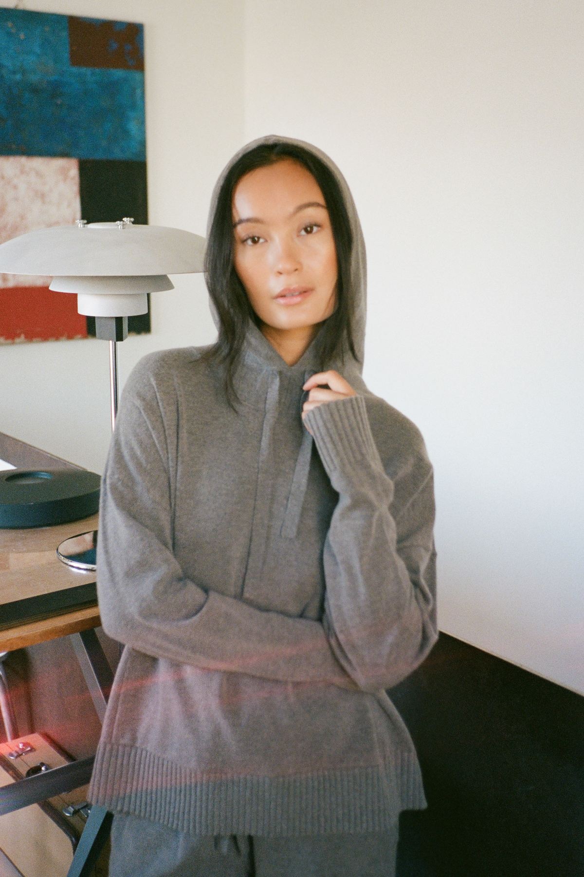 Helena - Knit lounge over size hoodie I Mole melange 1 - Rabens Saloner