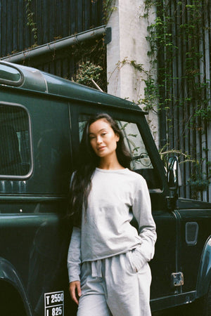 Hila - Light stretch crew neck top I Grey melange Grey melange XS 6 - Rabens Saloner