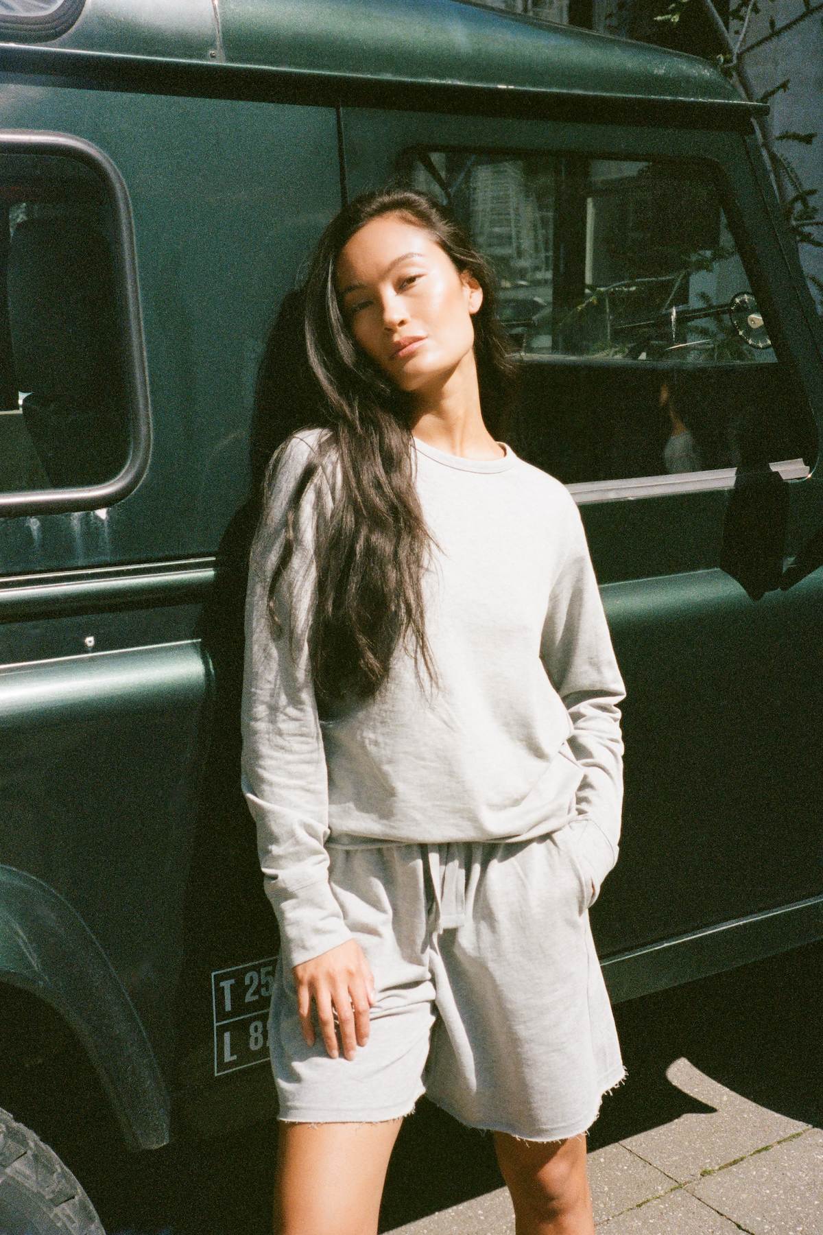 Hila - Light stretch crew neck top I Grey melange 2 - Rabens Saloner