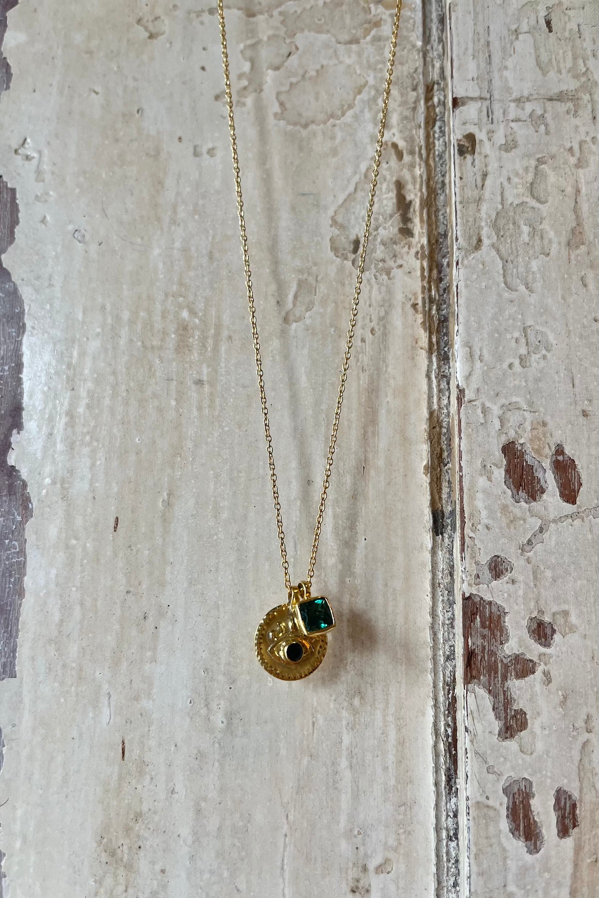Nafsu - Necklace w/eye and square pendant I Green combo    3 - Rabens Saloner