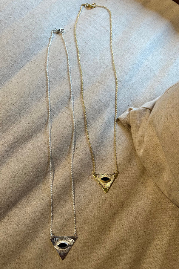 Nafsu - Gold plated chain w/ Triangle Eye Pendant I Black Sapphire
