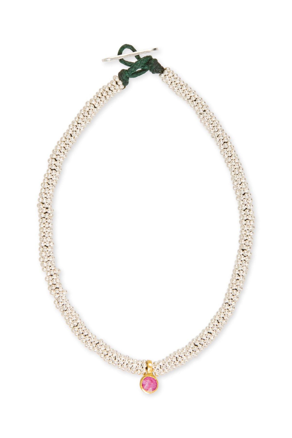 Silver Bracelet w/ Gold Round Pendant - Nafsu I Red Ruby Red Ruby O/S 1 - Rabens Saloner