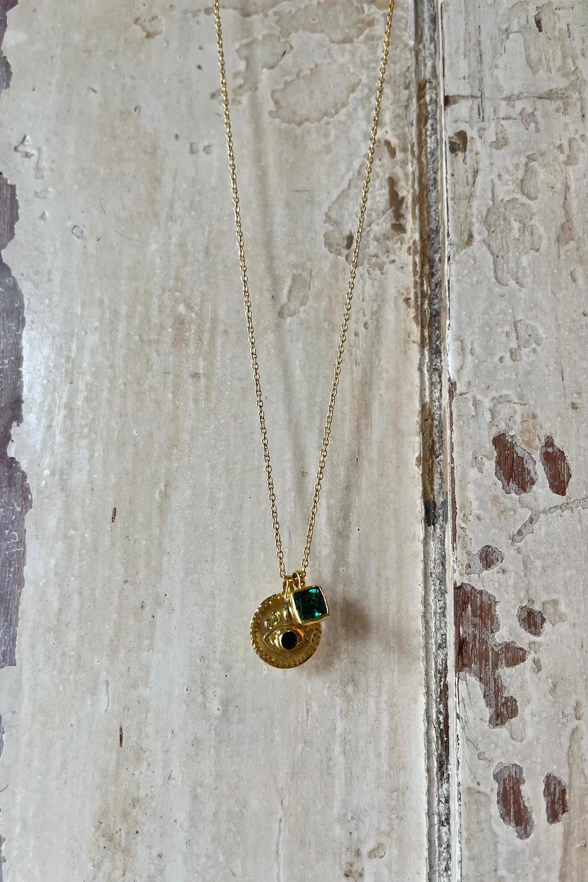 Nafsu - Necklace w/eye and square pendant I Green combo 2 - Rabens Saloner