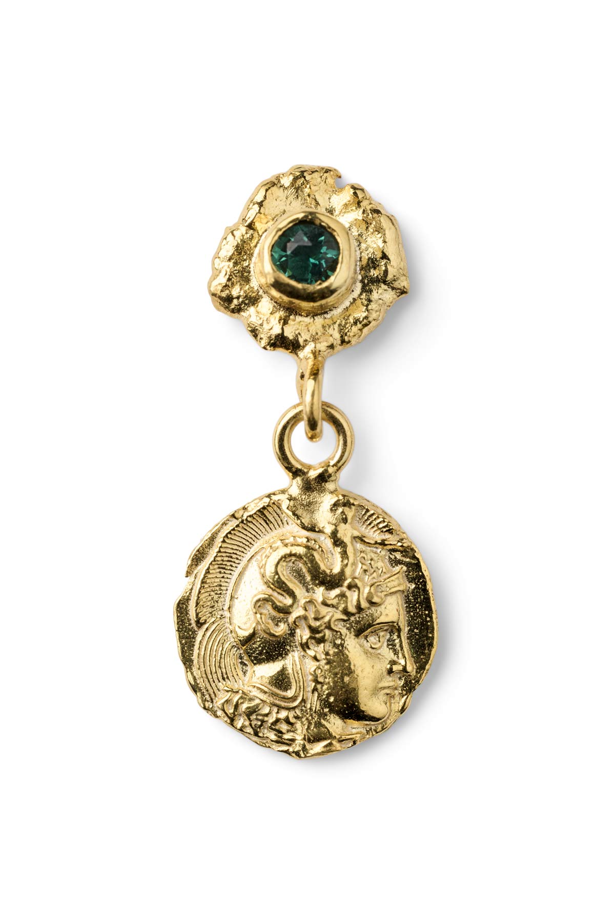 Coin Earring - Nafsu I Gold w/ Green Stone Gold w/ Green Stone 1 - Rabens Saloner