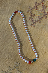 Pearl Necklace With Beads - Nafsu I Gold Beads w/ Coral and Green Onyx 5 - Rabens Saloner