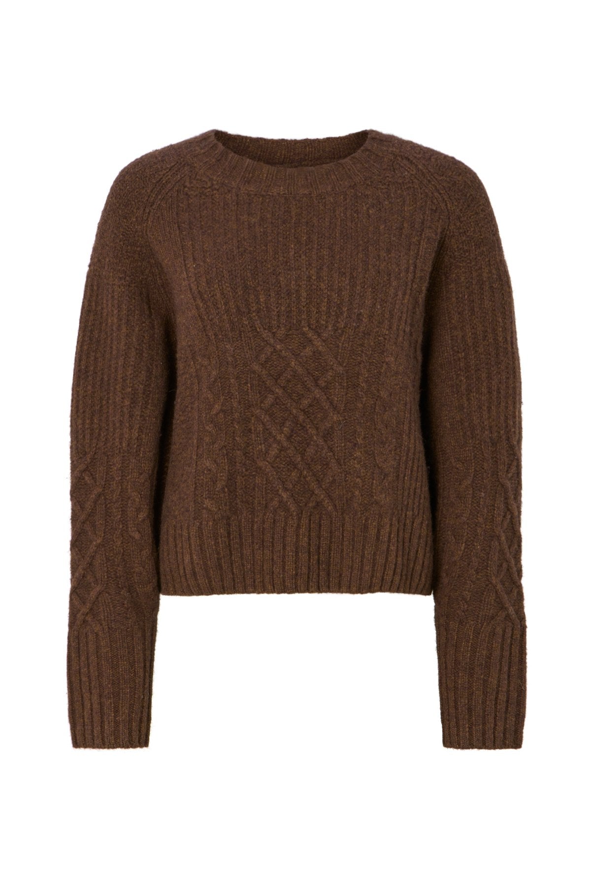 Baze - Patchwork knit cropped sweater I Brown Brown XS 4 - Rabens Saloner