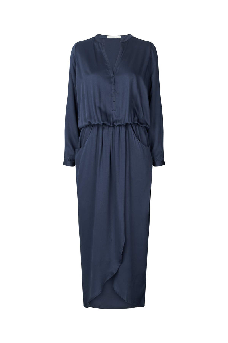 Vera - Solid wrap over dress L/S I Navy Blue 3 - Rabens Saloner