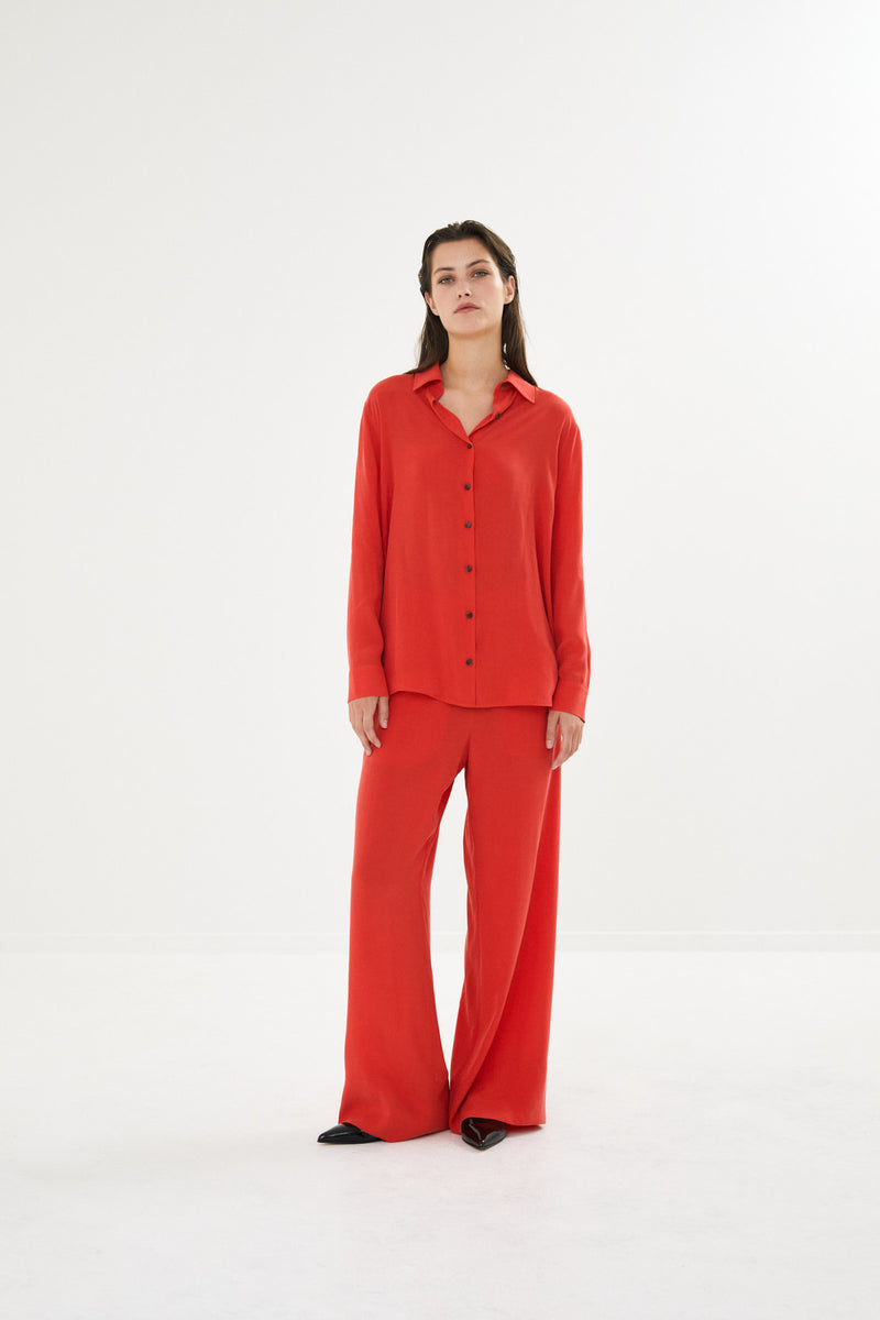 Alisa - Sandwashed wide leg pant I Red    1 - Rabens Saloner