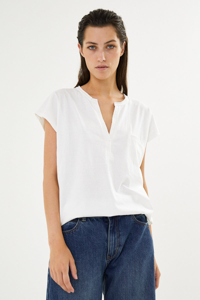 Blanca - Vintage cotton cap sleeve top I Chalk    1 - Rabens Saloner