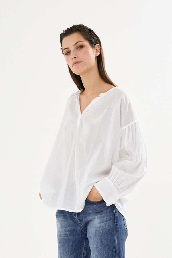 Charlot - Cotton gathered sleeve blouse I White