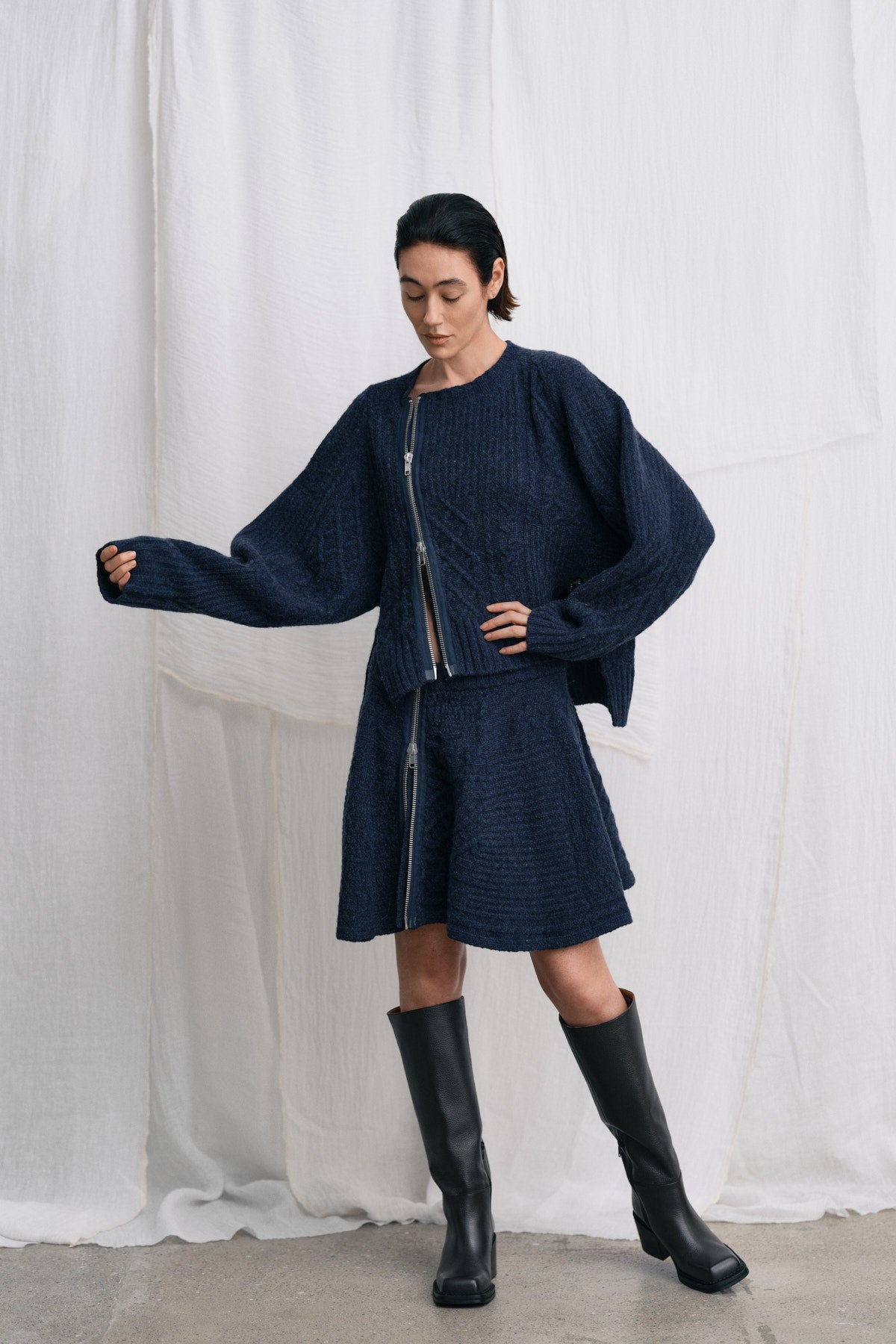 Luka - Patchwork knit cardigan I Indigo 6 - Rabens Saloner