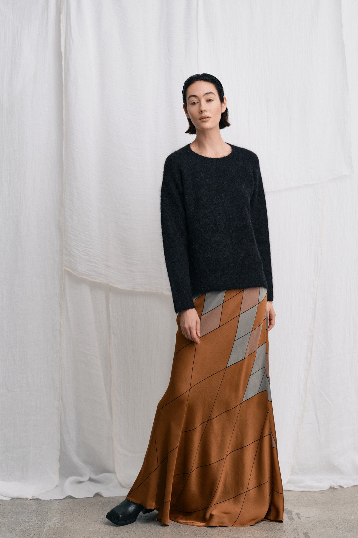 Mumle - Diamond print bias skirt I Rust combo 6 - Rabens Saloner