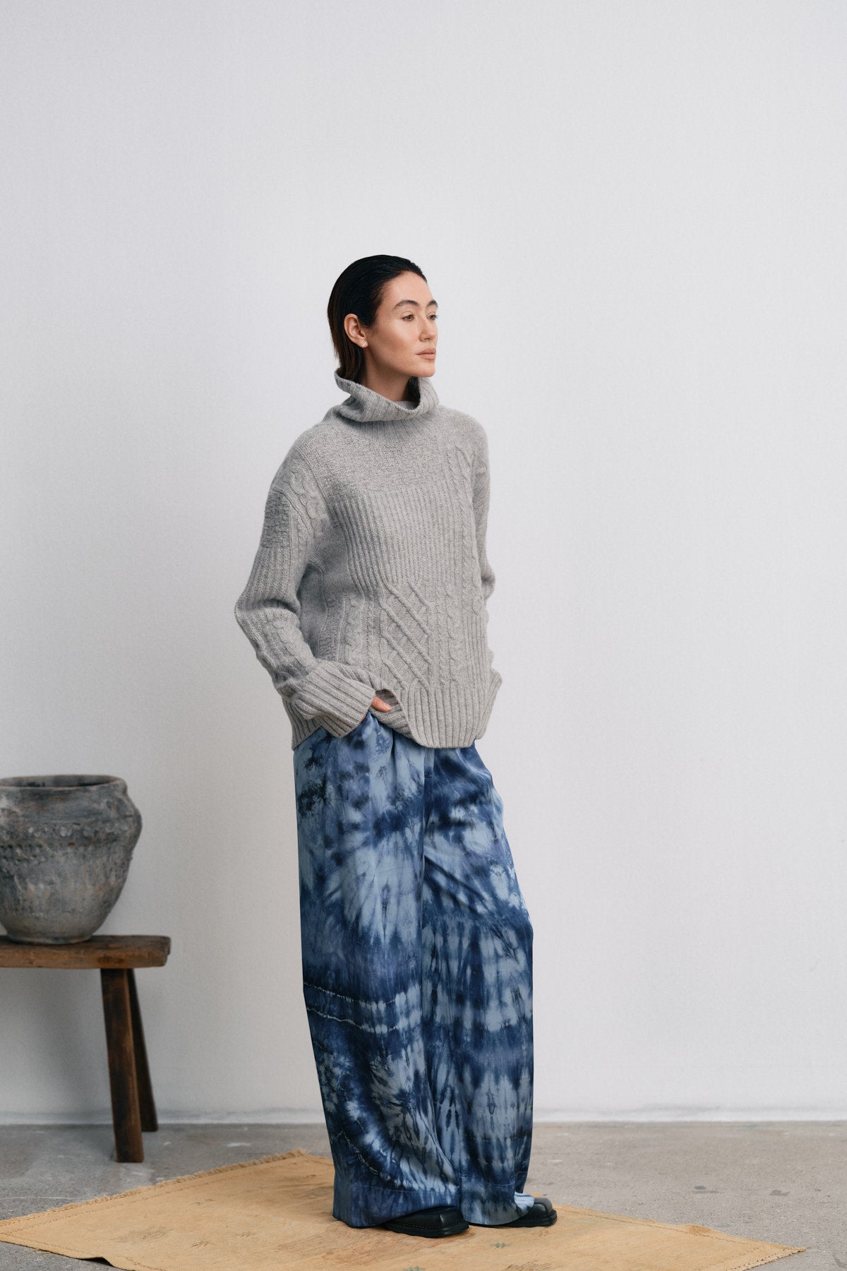 Briana - Lava pleat wide pants I Blue combo 6 - Rabens Saloner