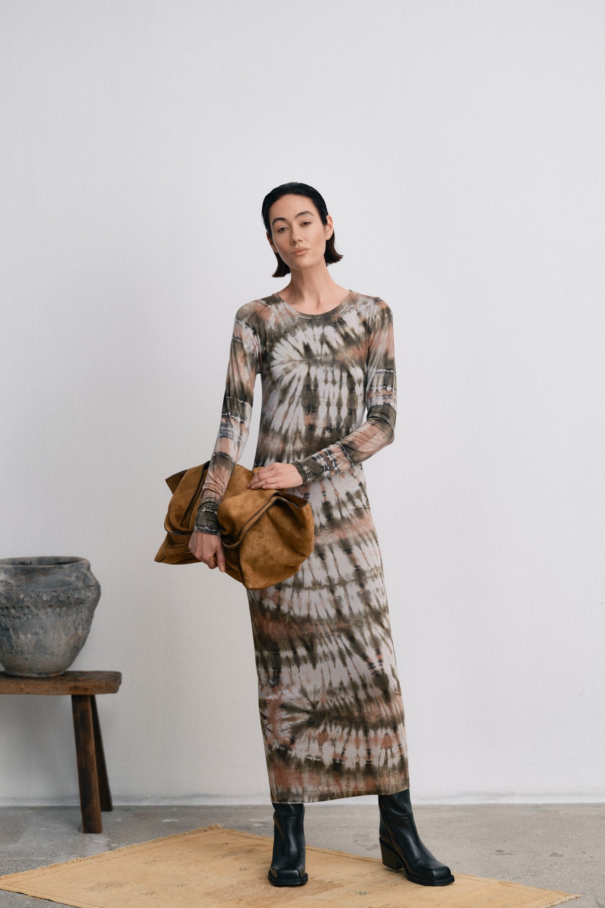 Simi - Lava long jersey dress I Rust combo 7 - Rabens Saloner