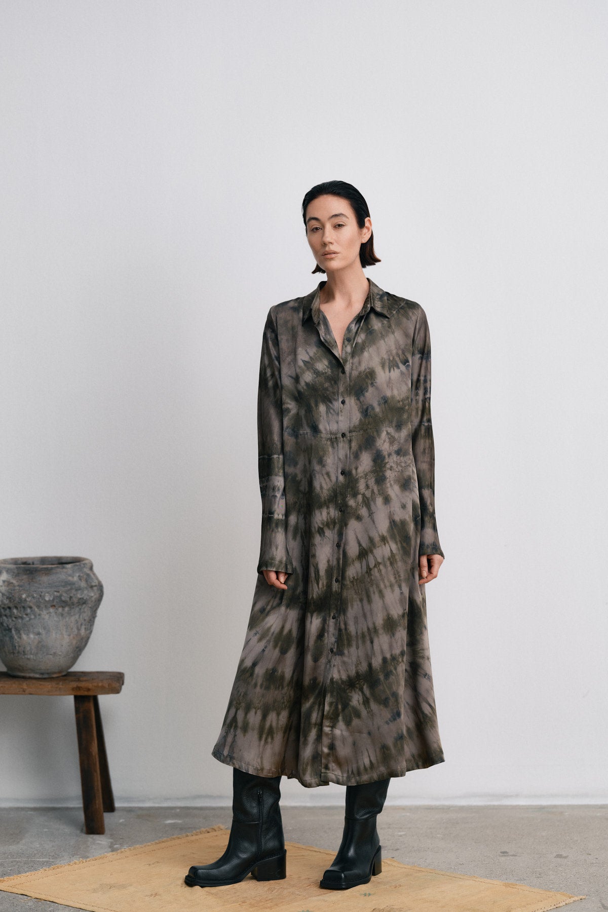 Vija - Lava button dress I Grey green combo 6 - Rabens Saloner