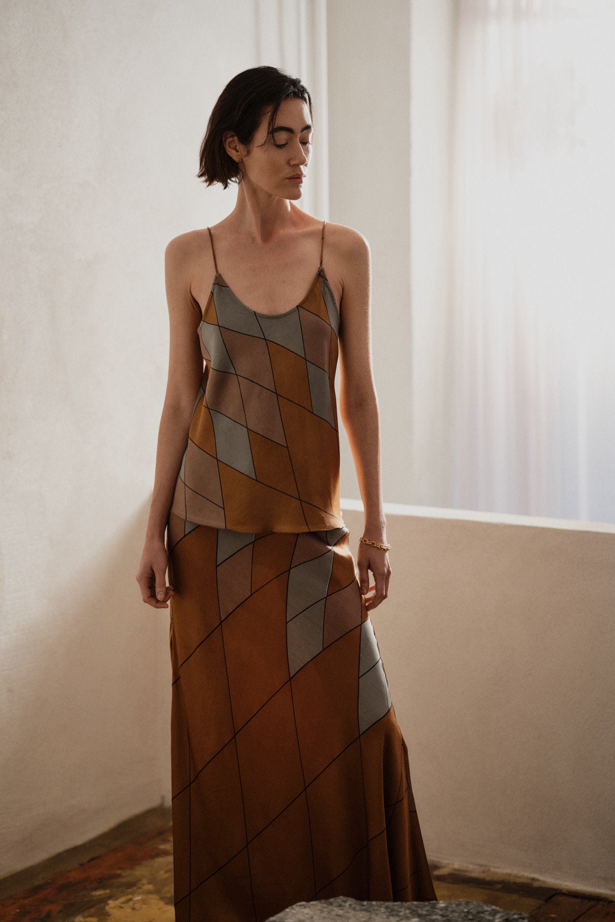 Mumle - Diamond print bias skirt I Rust combo 8 - Rabens Saloner