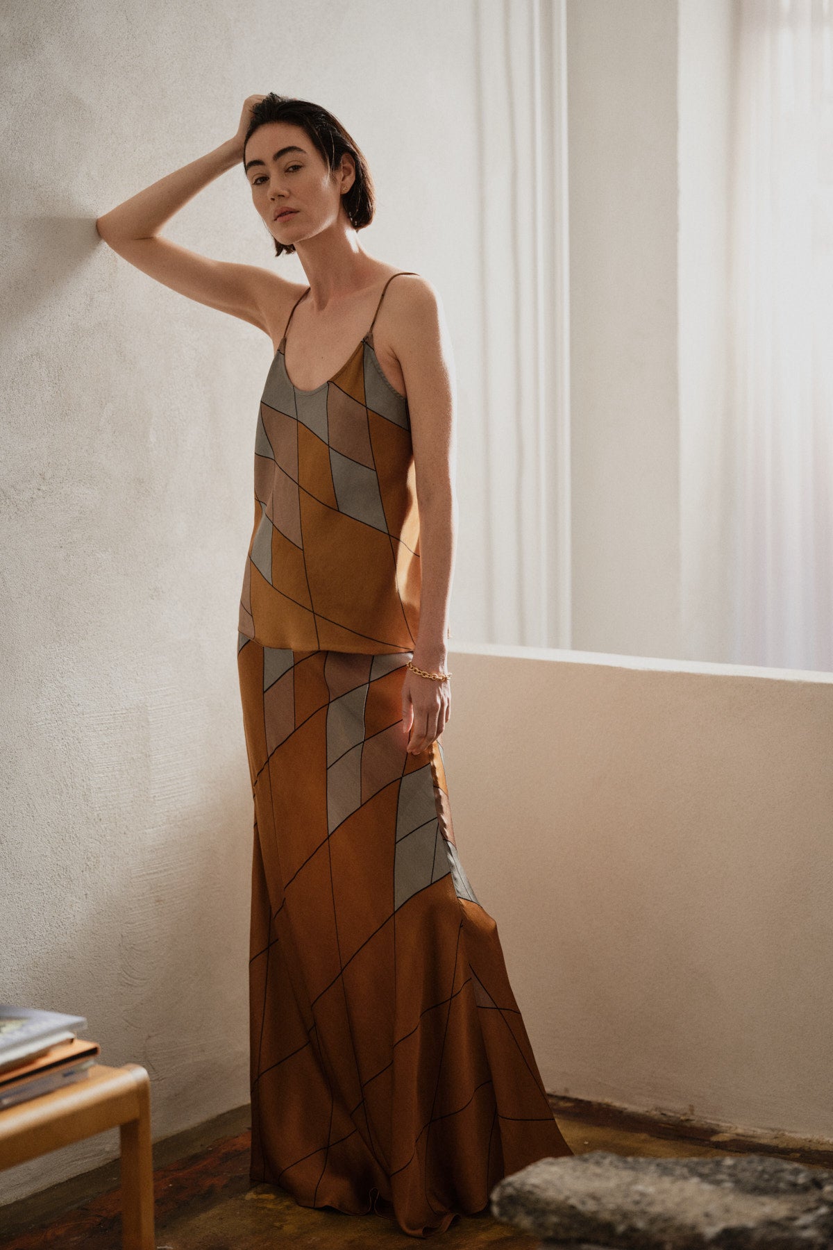 Mumle - Diamond print bias skirt I Rust combo 9 - Rabens Saloner
