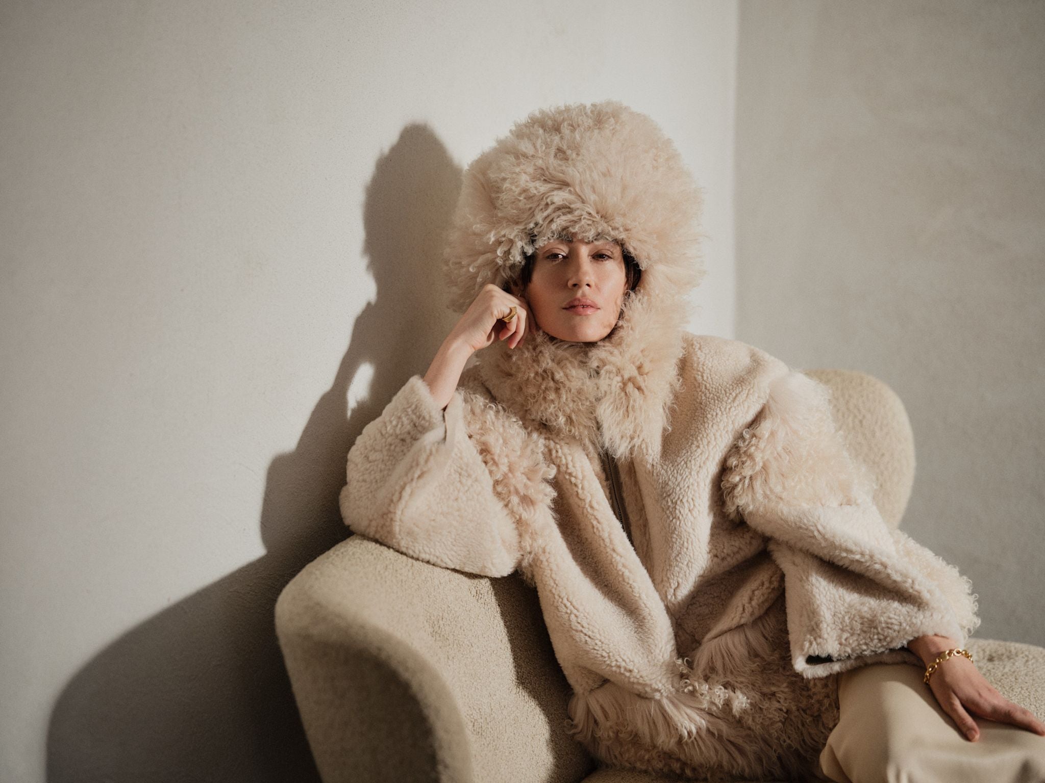 Stacia - Duo shearling jacket I Chalk 10 - Rabens Saloner