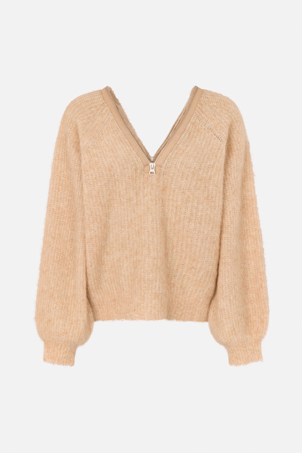 Maelle - Superlight knit zip opening sweater I Light camel 4 - Rabens Saloner