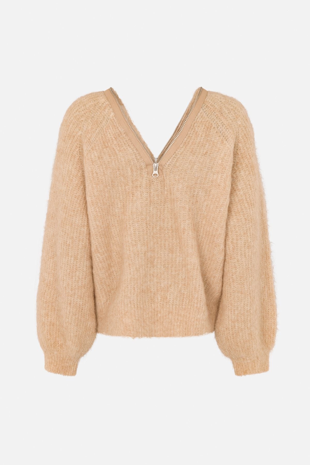 Maelle - Superlight knit zip opening sweater I Light camel 5 - Rabens Saloner