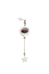 Nafsu - Long Silver eye earstick w/star pendant I Red Ruby Red Ruby   1 - Rabens Saloner