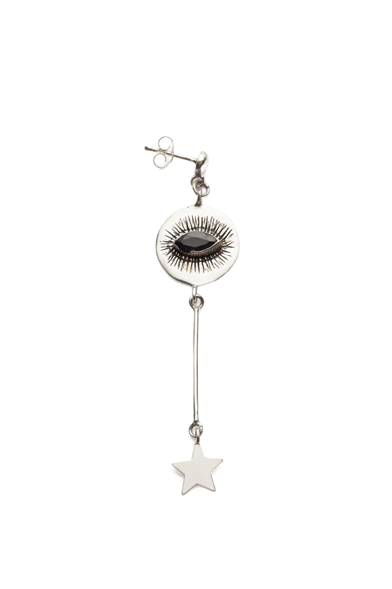 Nafsu - Long Silver eye earstick w/star pendant I Black Sapphire Black Sapphire 1 - Rabens Saloner