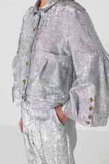 Viet - Glimmer crop shirt jacket I Silver glimmer    2 - Rabens Saloner
