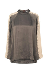 Ula - Streamline LS blouse Granite/Oatmeal combo XS  5 - Rabens Saloner