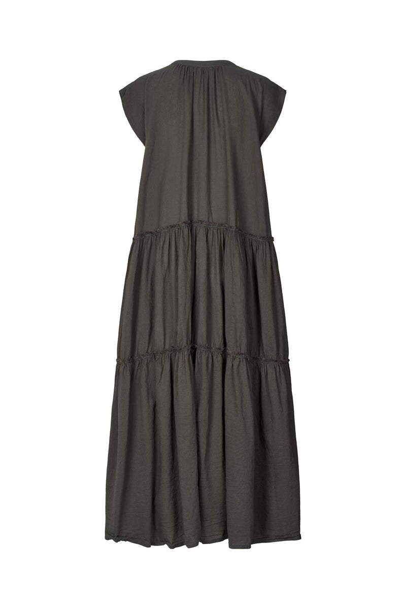 Lorita - Cotton tiered long dress I Dark slate 2 - Rabens Saloner