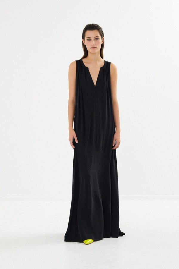 Chili - Sandwashed long placket dress I Black 3 - Rabens Saloner