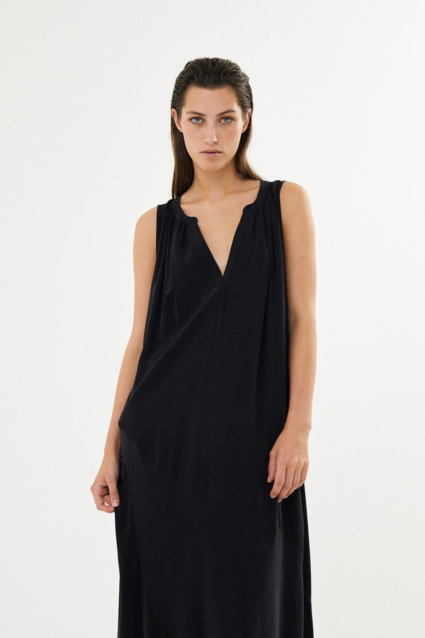 Chili - Sandwashed long placket dress I Black 4 - Rabens Saloner