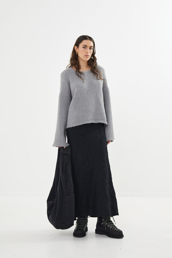 Emiko - Dual knit rib sleeve sweater I Light grey    1 - Rabens Saloner