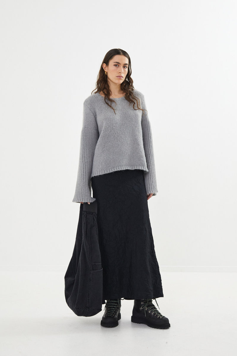 Emiko - Dual knit rib sleeve sweater I Light grey    1 - Rabens Saloner