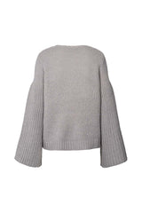 Emiko - Dual knit rib sleeve sweater I Light grey    3 - Rabens Saloner