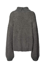 Irma - Pilling knit split neck top I Charcoal    5 - Rabens Saloner