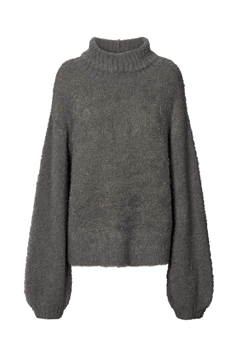 Irma - Pilling knit split neck top I Charcoal Charcoal XS/S  4 - Rabens Saloner