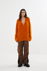 Leonida - Pilling knit V neck sweater I Russet orange    4 - Rabens Saloner