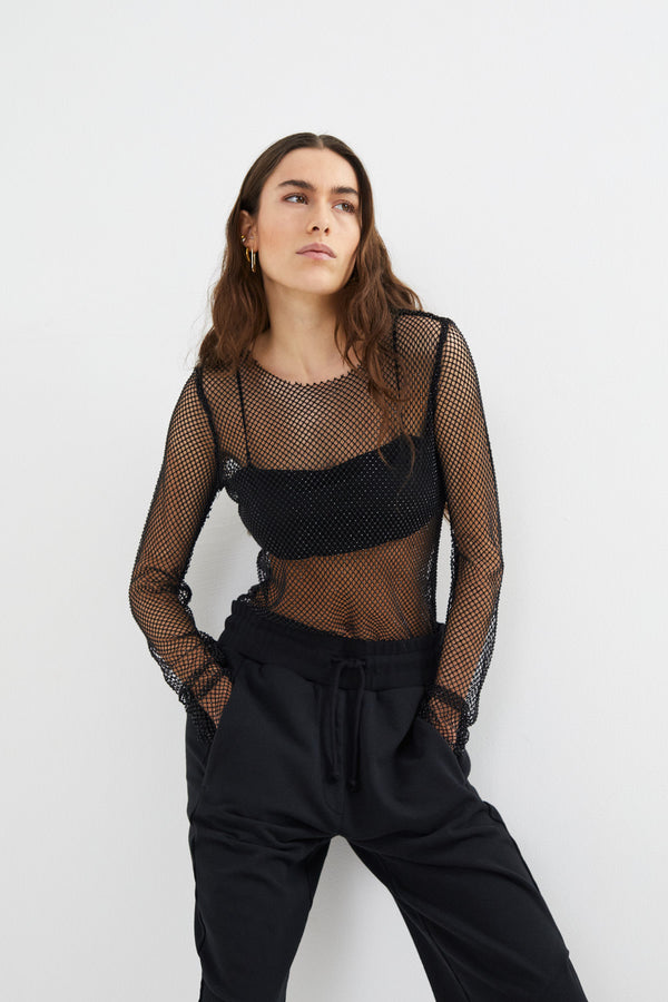 Jacka - Netting long sleeve top I Black 2 - Rabens Saloner
