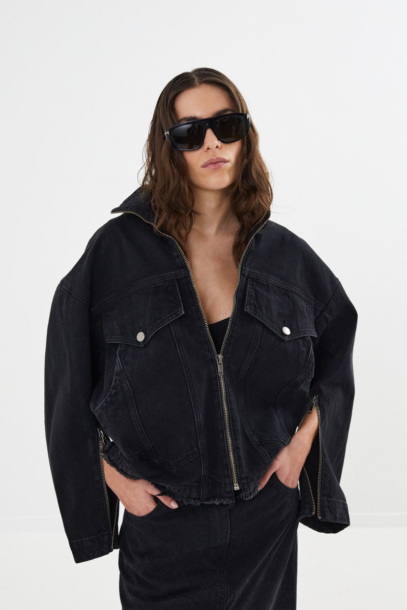 Loretta - Denim black jacket I Washed black denim    1 - Rabens Saloner