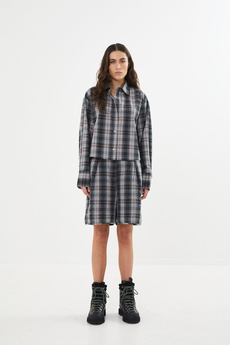 Seval - Check shirting cropped shirt I Grey check    4 - Rabens Saloner