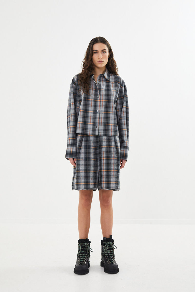 Severine - Check shirting padded shorts I Grey check 3 - Rabens Saloner