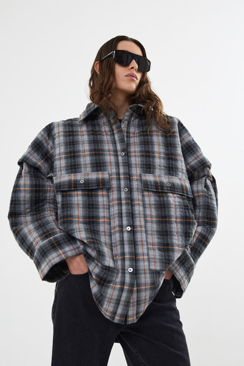 Sevara - Check shirting padded jacket I Grey check    4 - Rabens Saloner