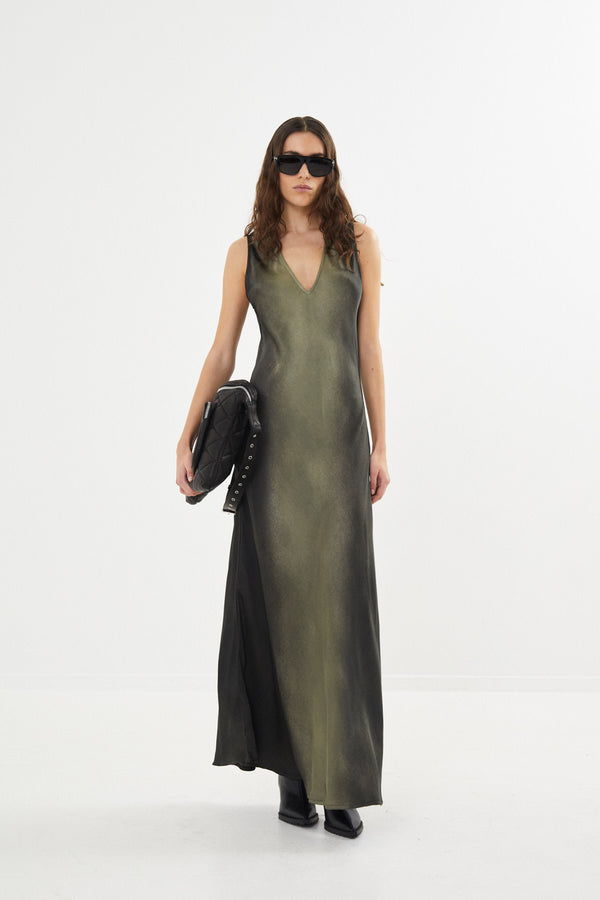 Venus - Graffiti bias dress wide strap I Olive charcoal combo    1 - Rabens Saloner