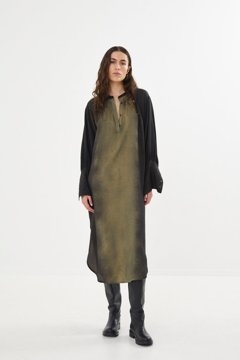 Amila - Graffiti shirt dress I Olive charcoal combo    1 - Rabens Saloner