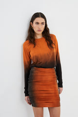 Xenia - Flow long sleeve short t-shirt I Burnt orange combo 1 - Rabens Saloner