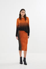 Leslie - Graffiti tube skirt I Burnt orange black combo 1 - Rabens Saloner