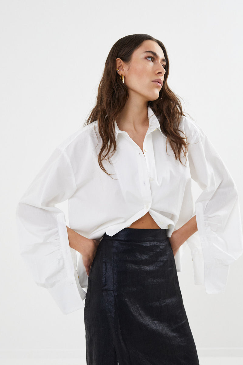 Lourdes - Poplin cuff detail shirt I White    2 - Rabens Saloner