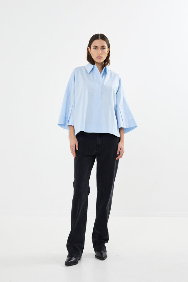 Louisanna - Poplin cropped shirt I Light blue    1 - Rabens Saloner