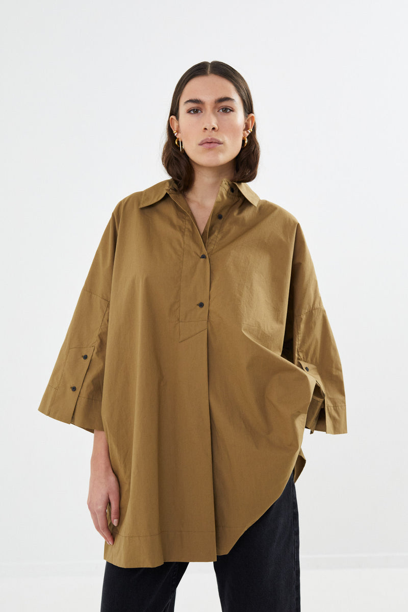 Lula - Poplin tunic dress I Old moss    1 - Rabens Saloner