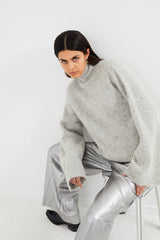 Hiam - Fluffy boxy sweater I Light grey melange    5 - Rabens Saloner